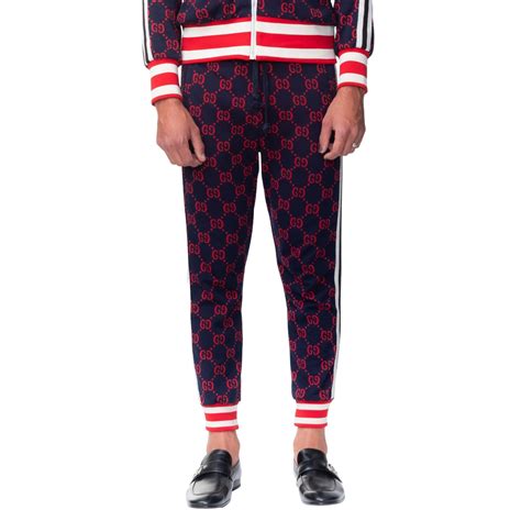 gucci 337506-z5286|Gucci GG Monogram Red Jacquard Navy Pants (M) .